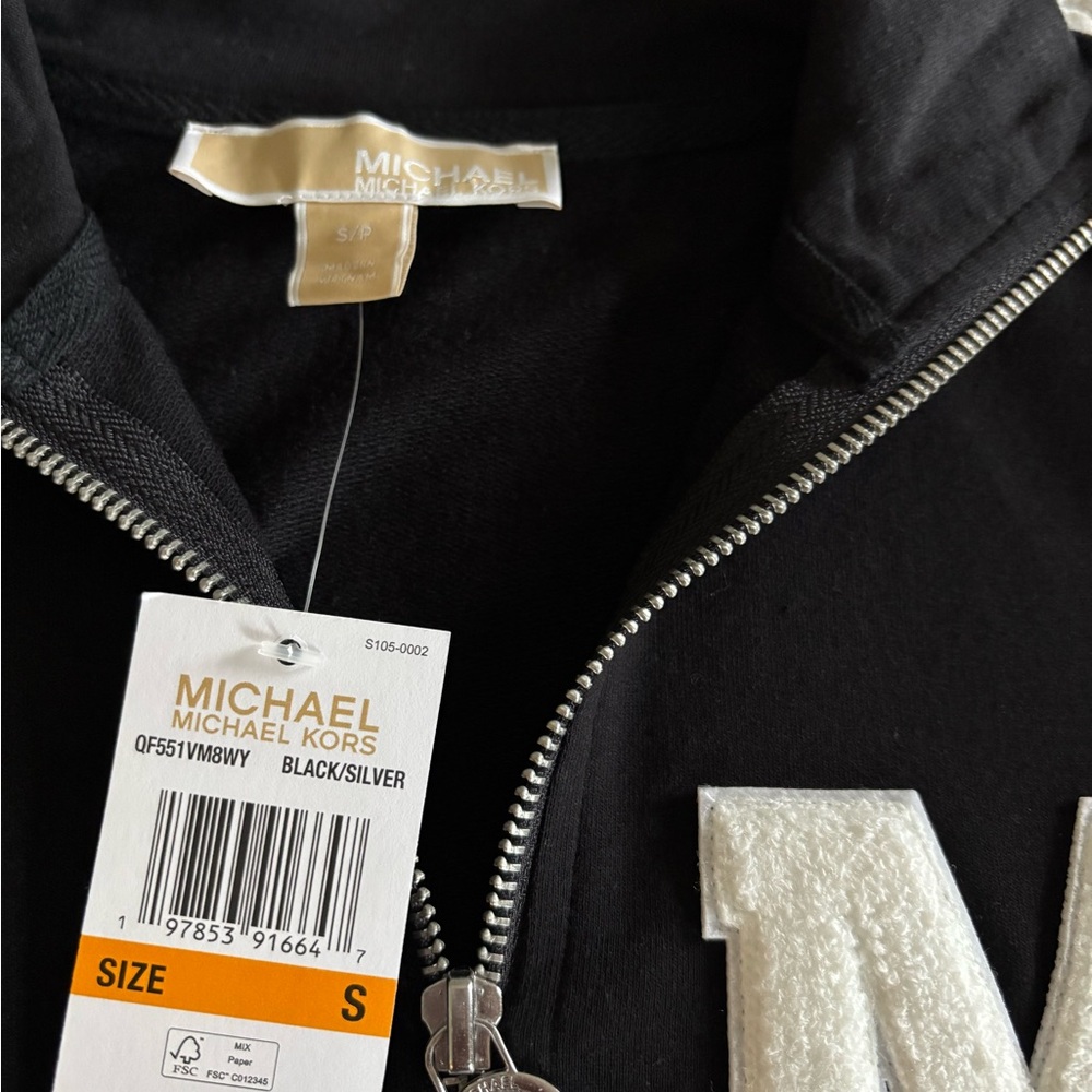Michael Kors Black Half-Zip Sweater with White Logo Size S NWT - Picture 6 of 7